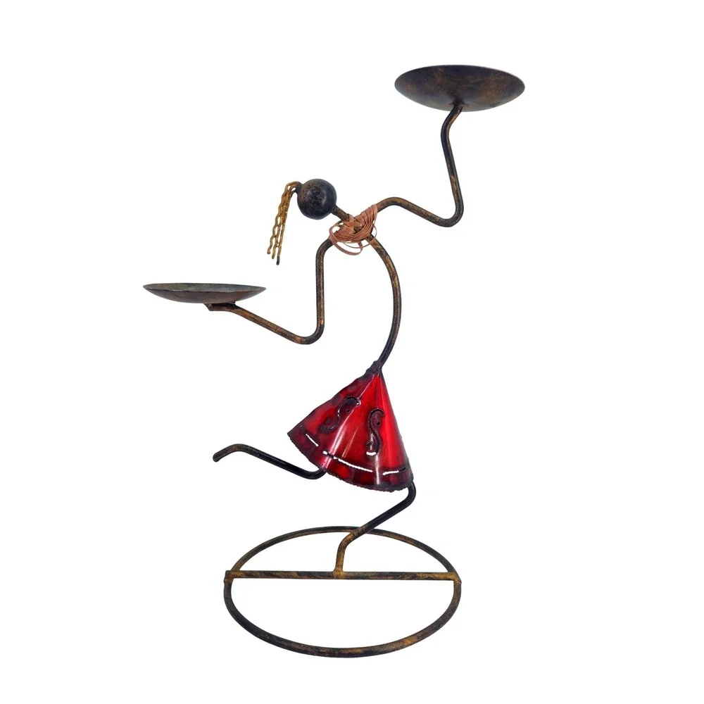 Vintage Laurids Lønborg MCM Rattan Metal Dancing Woman Sculpture 2 Candle Holder